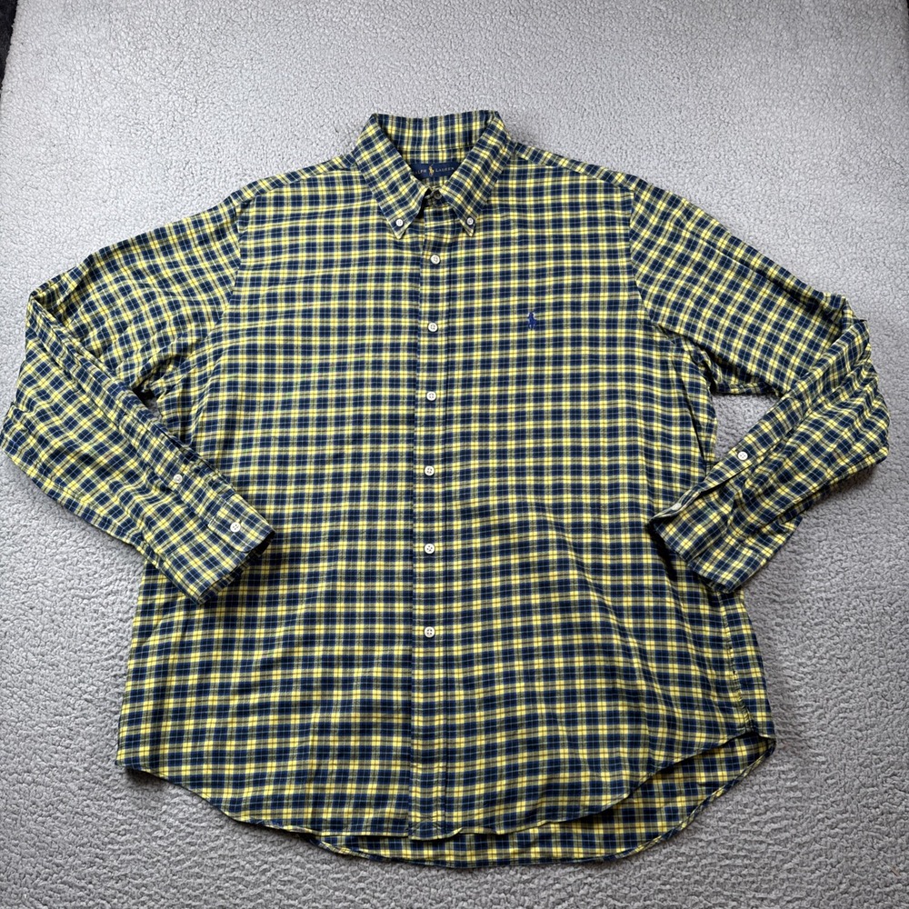 Ralph Lauren Shirt Mens XL Button Up Long Sleeve Plaid Colorful Preppy‎ Career